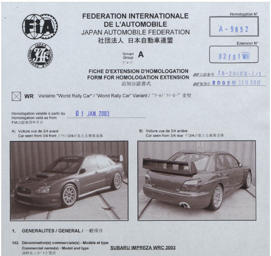 Subaru Impreza WRC2003 S9 homologation