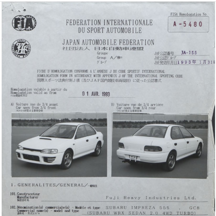 Subaru Impreza 555 homologation